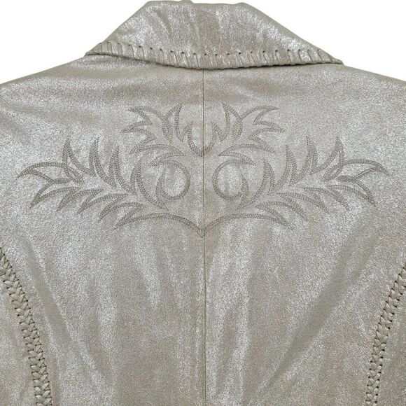 WHBM Metallic Gold Western Genuine Leather Bolero Jacket 6 Patch Work Embossed - Picture 4 of 15